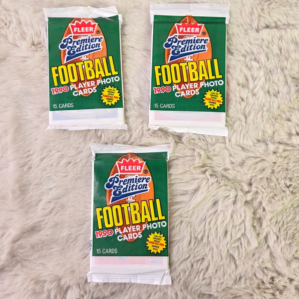1990 Fleer Premiere Edition Football Cards 3 Sealed Wax Packs 15 Cards Each NFL
